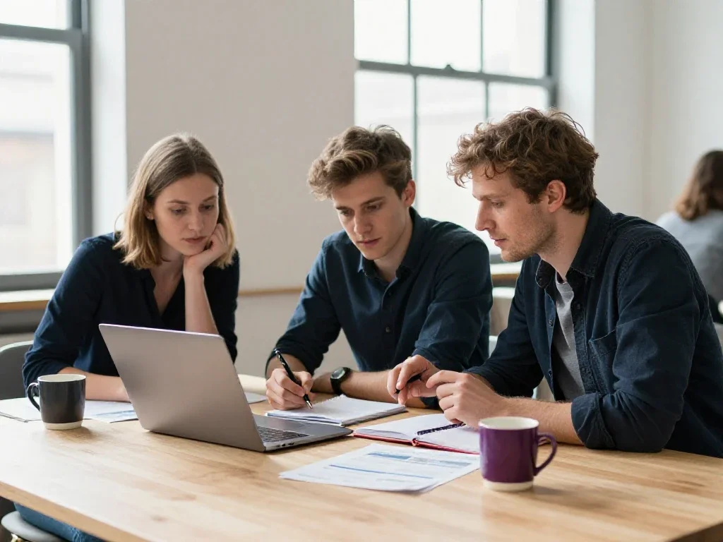 Entrepreneurs français collaborant autour d'une table pour croiser leurs expertises et tout comprendre.